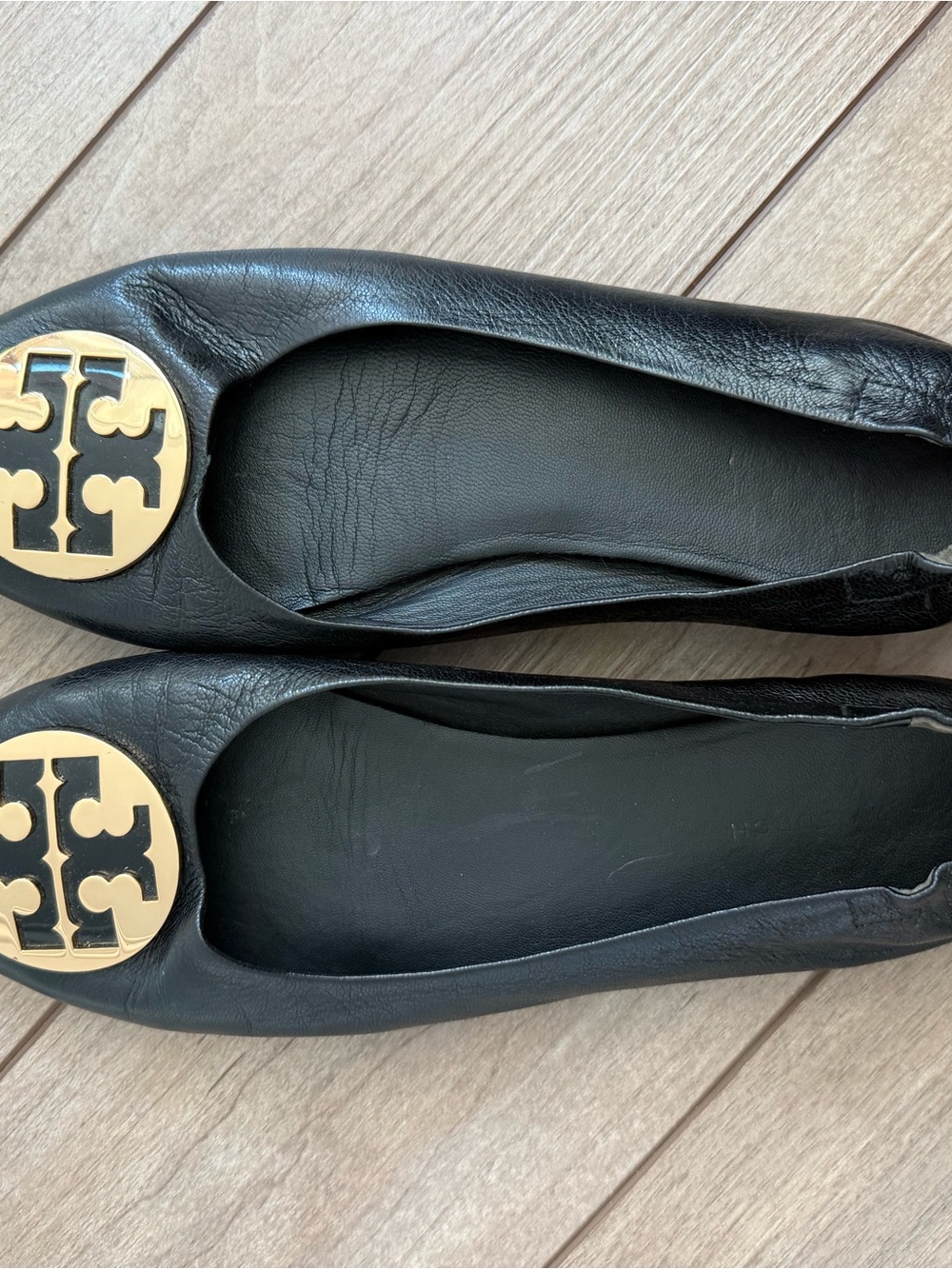 Tory Burch Black Leather Logo Medallion Flats